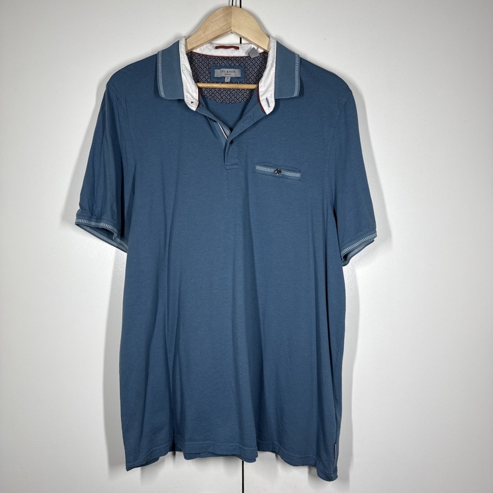 Ted Baker London Men's Short Sleeve Polo Shirt Blue Buttoned Size 7 (3X) Cotton